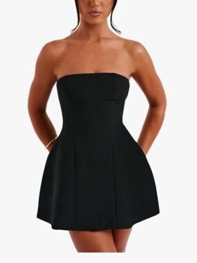 Strapless Black Fit-and-Flare Mini Dress Size Small
